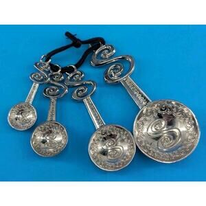 Ganz Ornate Initial S Scroll Floral 4 pc Silver Tone Metal Measuring Spoons Set